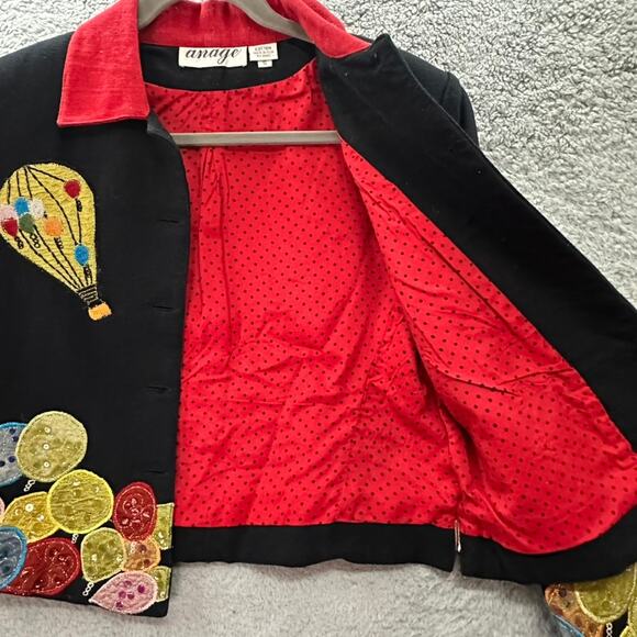Vintage Anage Women's Small Jacket Hot Air Balloon Design Embroidered Sequins - Picture 6 of 13